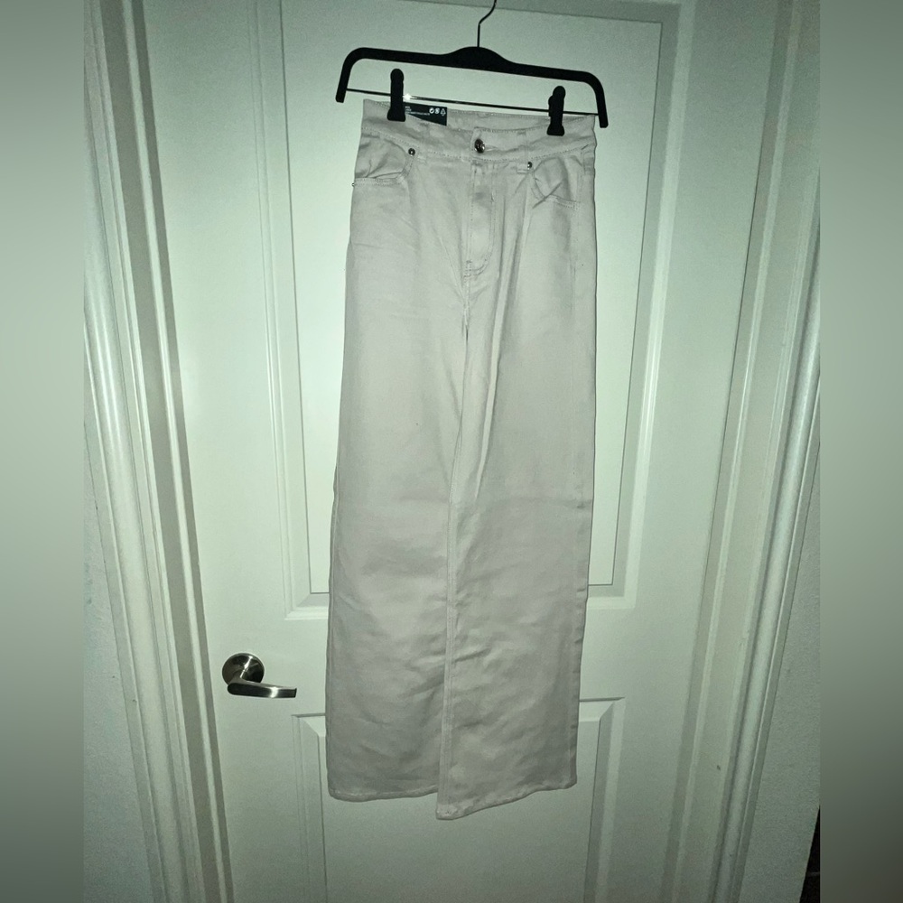 Divided Cream High-Waist Wide-Leg Pants